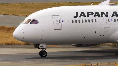 4K JAL Boeing 787-8 JA835J Taxiing at Kansai International Airport Japan Stock Footage 341384148