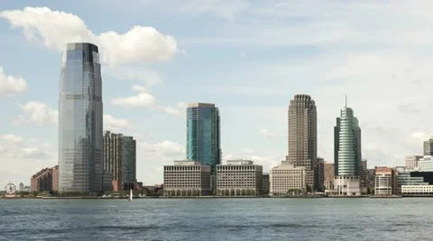 4K Jersey City Skyline and Hudson River Timelapse 3 Stock Footage