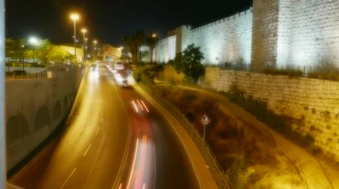 4K Jerusalem Time Lapse with Road Traffic Near Walls Stock Footage 52368117