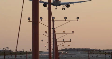 4K JET LANDS AT DUSK Stock-Footage 64144959