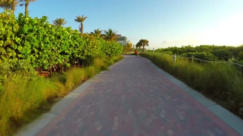 4K Jogging on path at South Beach, Florida Video stock 61899529
