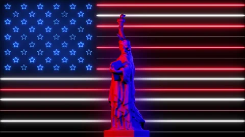 4K - July 4th - Liberty Statue - 3D - Red Blue - Comp - 01 Stock Footage 272165389