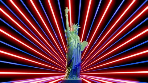 4K - July 4th - Liberty Statue - 3D - Red Blue - Neon - 01 Stock Footage 272171799