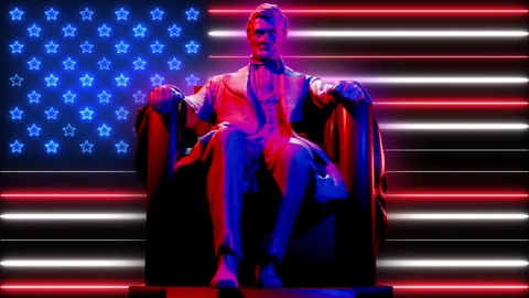 4K - July 4th - Lincoln - 3D - Red Blue - USA Flag Stock Footage 272164680
