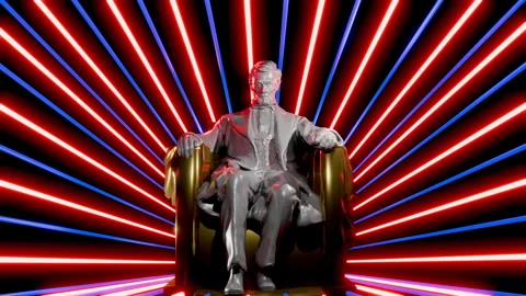 4K - July 4th - Lincoln - 3D - Red Blue - Neon - 02 Stock Footage 272171881