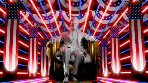 4K - July 4th - Lincoln - 3D - Red Blue - Neon - 03 Stock Footage 272174802