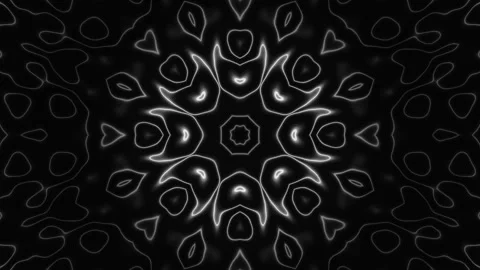 4K Kaleidoscope Loop - Black and Glowing White Monochrome Motion Stock Footage 304272277