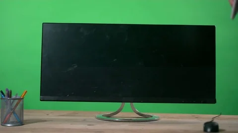 4K Keyboard thrown at computer screen in a rage, shot in super slow motion Video stock 77012027