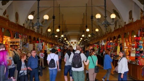 4K Krakow Poland Bazaar, Traditional Shops and People Tourism Buying and Selling Stock Footage 76280153