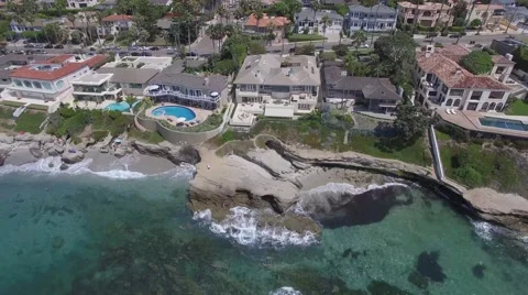 4k La Jolla Aerial Drone Beach Cliffs Luxury Real Estate San Diego Califoria Stock Footage