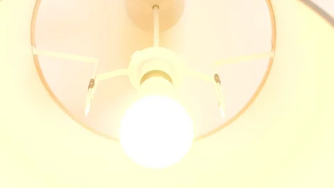 4K Lampshade with Tungsten Bulb on white ceiling turned on and off close up Stock Footage 88243993