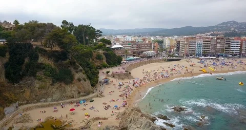 4K Landscape Costa Brava Lloret de Mar beach aerial view Spain Catalonia. Video stock 106432371