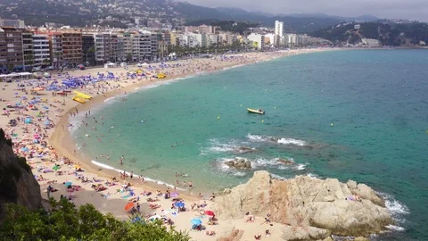 4K Landscape Costa Brava Lloret de Mar beach Spain Catalonia. 스톡 동영상 106565669