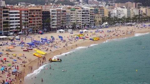 4K Landscape Costa Brava Lloret de Mar beach Spain Catalonia. 스톡 동영상 106566521