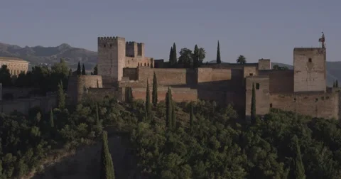 4k landscape of Spain, Granada of La Alhambra palace at summer in slow motion Stock Footage 54199144