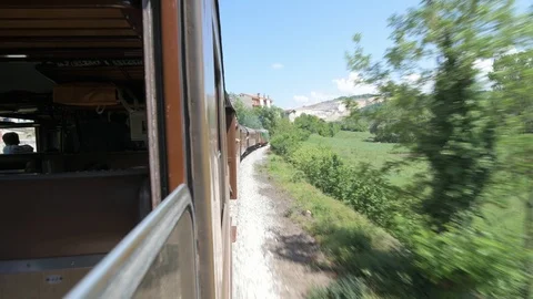 4K landscape through the window of moving train Stock Footage 90811253