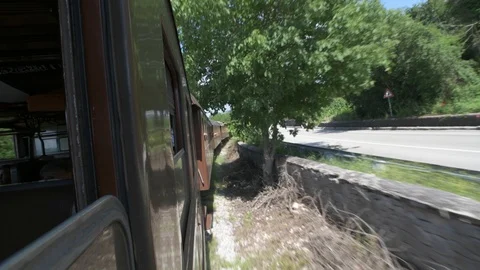 4K landscape through the window of moving train Stock Footage 90817299