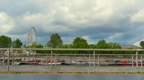 4K Landscape View the Seine River Bank, Paris France Water, French Architecture Stock Footage 68612927