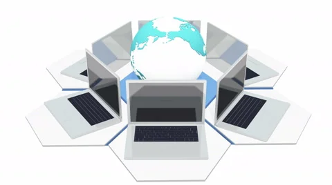 4k laptop around 3d rotate earth,Devices Connecting To Internet,cloud computing 動画素材 65747645