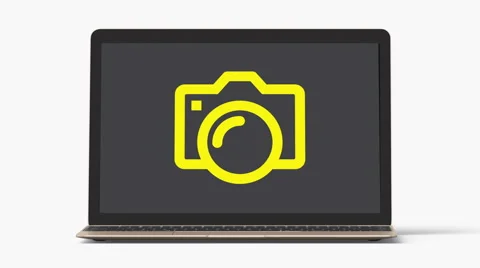 4k - Laptop with camera symbol Stock Footage 62847867