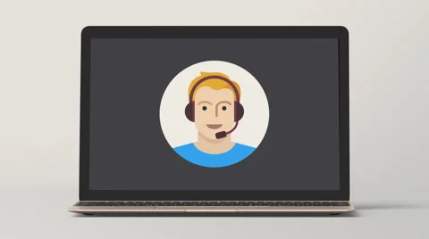4k - Laptop with men with headset icon symbol Stock Footage 62843244