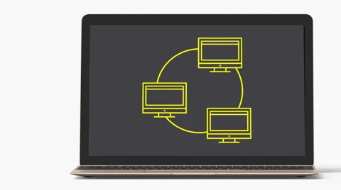 4k - Laptop with network symbol Video stock 62846832