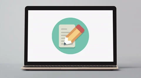 4k - Laptop with notes symbol logo icon sign Stock Footage 68984597