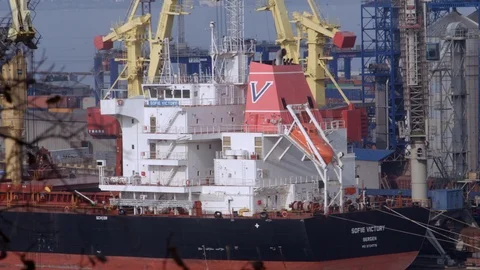 4K Large cargo ship at sea - Top down Stock-Footage 100353211
