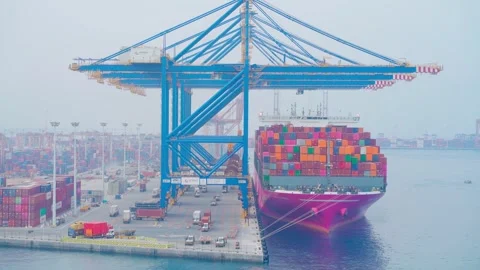 4k A Large Container Ship Is Unloading Stock Video Pond5