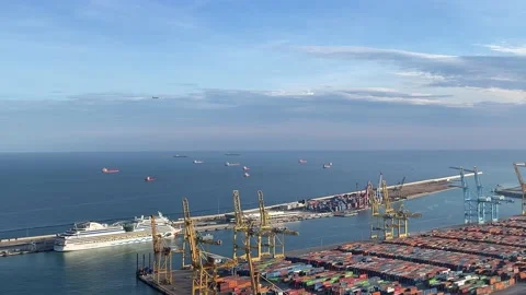 4K. Large dockside gantry crane on pier at container terminal at port. Stock Footage 193140190