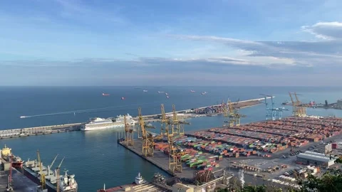 4K. Large dockside gantry crane on pier at container terminal at port. Stock Footage 194961128