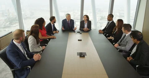 4k, Large group of multi ethnic business people in a board room meeting Stock Footage 68963128