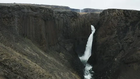 4K Large Waterfall with Vertical Basalt Columns 2 Stock Footage 145747748
