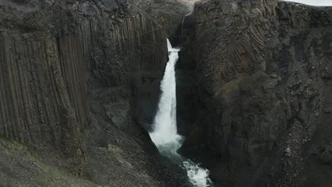 4K Large Waterfall with Vertical Basalt Columns 3 Stock Footage 145748693