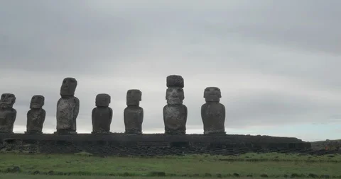 4K Lateral tacking shot of Moai statues, Easter Island Stock Footage 96489286