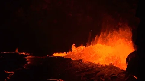 4K--Lava from a volcano spewing in a brilliant show Stock Footage 71231832
