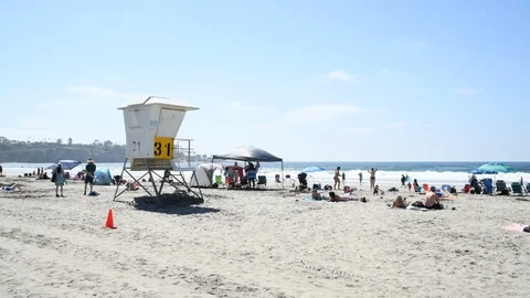 4K Left to Right Pan of La Jolla Shores Beach in San Diego, California Stockbeeldmateriaal 94869977