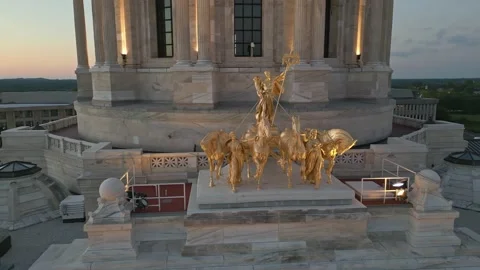 4K Left Rotating Aerial Shot Of Statues Atop Saint Paul Capitol Building Stock Footage 223499208
