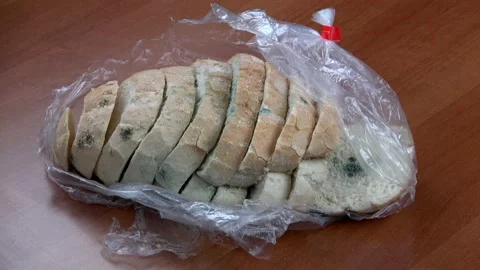 4K Leftover bread grows moldy on the table Video stock 131995760