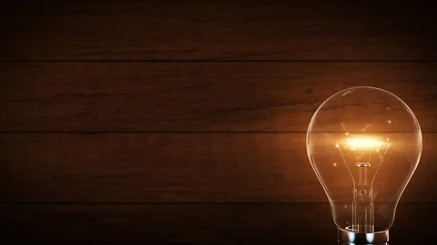 4K Light bulb. Wood background. Idea innovation and solution. Vintage. Stock Footage 112608063