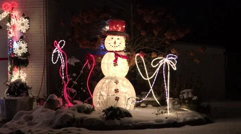 4K Lighted Christmas Snowman loop Stock Footage 44403335