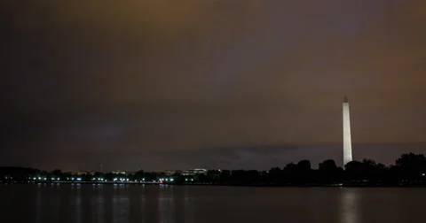 4K Lightning storm in Washington DC with the Washington Monument at night Stock Footage 65218048