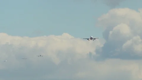 4k Line of planes stacked for landing extreme close-up Stock Footage 112752930