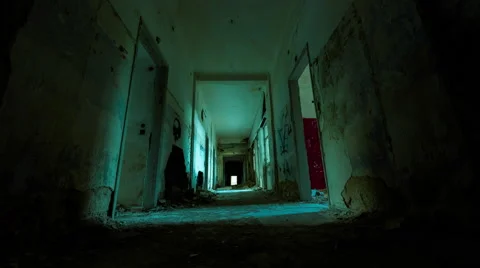 4K linear tracking inside a scary abandoned coridor with vertigo morphing effect Stock Footage 53370040