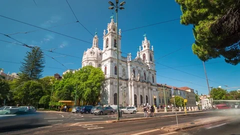 4k Lisbon Basilica da Estrela Portugal motion timelaspe hyperlapse UHD city 스톡 동영상 84510778