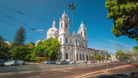 4k Lisbon Basilica da Estrela Portugal motion timelaspe hyperlapse UHD city Video stock 84516995