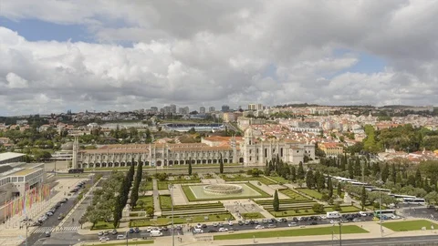 "4K Lisbon Time Lapse:  Praca do Imperio gardens and Monastery dos Jeronimos" Stock Footage 100849632
