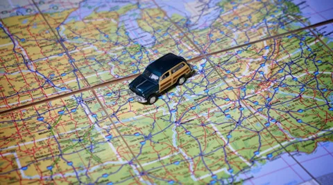 4K Little Car Stops on Map Video stock 39763554