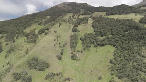 4K Log Drone Approaching Green Hillside Cuenca Ecuador Stock Footage 271372533