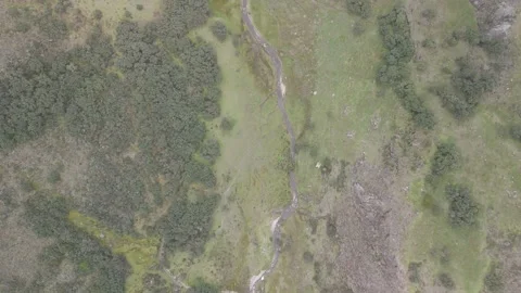 4K Log Drone Bird Eye View over Streak on Green Plain Cuenca Ecuador Stock Footage 277211134